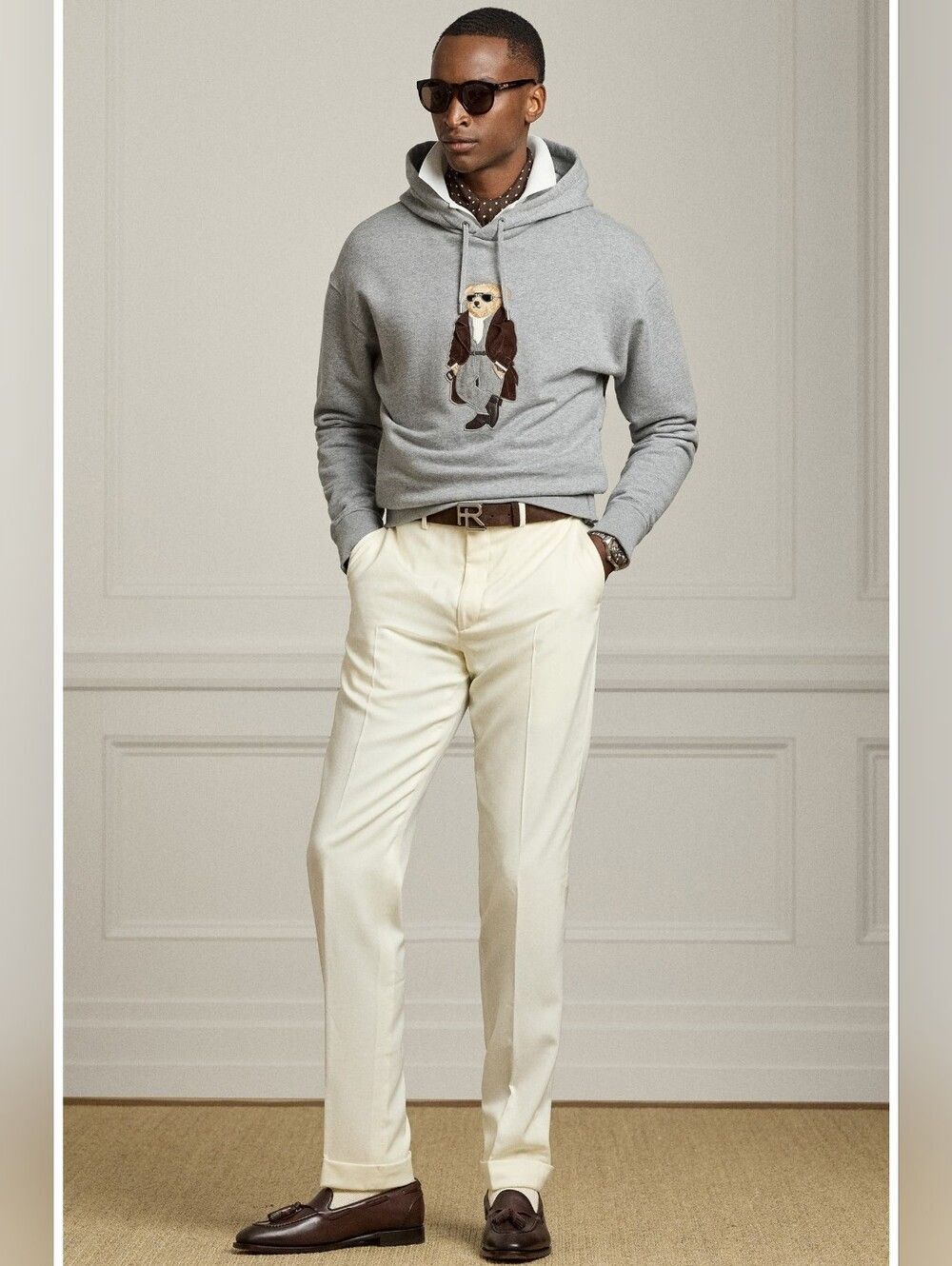 Ralph Lauren Purple Label Felpa Bear Appliqué Cotton & Cashmere Hoodie Size Larg - Picture 3 of 16